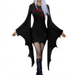 Naiste moekas gooti punk nahkhiirevarrukatega Halloweeni mustriga ebaregulaarne peokleit XXXL must