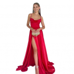 Naiste &otilde;htukleit madala l&otilde;ikega kraeta seljaosata varrukateta spagetipaeltega maksikleit M punane