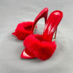 seksikas punane karusnahast kate Naiste sandaalid 12cm k&otilde;rged kontsad slaidid pulmakingad Naiste sussid pluss suurus 33-45 33