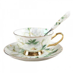 Euro stiilis keraamiline tassitaldrik ja lusikakomplekt Bone China teetassid V&auml;ikesed lillelised valged roosad sinised mustrid kodu k&ouml;&ouml;giriistad White Rose