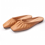 Mood ruudukujulise ninaga naiste plisseeritud sussid PU-nahast kingad naiste sandaalid naiste sussid madalad &uuml;hev&auml;rvilised katavad varbad sisse l&uuml;katavad kingad suur suurus 5 aprikoosi