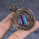 Natural Rainbow Calsilica Gemstone Copper Wire Wrap Jewelry Pendant 2.36 u8v18