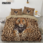 Luksuslik leopardimustriga voodipesukomplekt Queen King Double Tekikate Mugav Tekikate Voodikomplekt Loom leopard Metsloom Teema EU single(135x200cm)