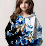 Lasteriided T&uuml;drukute kapuutsid, pikkade varrukatega Ilusad 3D-liblikaprintid Laste kevad-s&uuml;gisriided Vabaajar&otilde;ivad T&uuml;drukutele 160