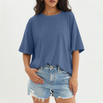 Naiste moodne vabaaja kolmepoolsete varrukatega mustjas kaelusega topp L sinine