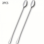 Roostevabast terasest j&auml;&auml;tee lusikate komplekt, 2, 29,7 cm pika varrega segamislusikad, vastupidavad kokteilisegamislusikad koju, k&ouml;&ouml;ki, kohvikusse, baari 2PCS