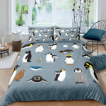 Pingviini tekikottide komplekt Antarktika loomade voodipesukomplekt lastele poistele t&uuml;drukutele multifilmistiilis Kuninglik suurus Talvine teema tekikate 70x133cm 2pcs