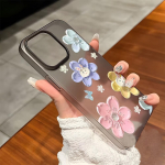 Mobiiltelefoni&uuml;mbrised iPhone 11 13 15 Pro Max 12 14 Pro Max &uuml;mbrisele iPhone 16 15 Plus 13 Pro 12 j&auml;&auml;tunud tekstuuriga maalitud koomiksililled iPhone 11 valge