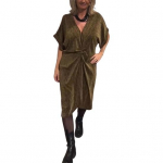 Naiste kleit V-kaelusega p&otilde;lvepikkune lahtine puhasv&auml;rviline midi kleit l&auml;ikiv XXXL roheline