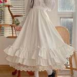 Mustad pikad seelikud Naistele Jaapani Kawaii Preppy stiilis Lolita seelik Naistele Prantsuse vintage kahekihiline pits, volangidega plisseeritud seelikud L