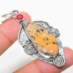 Dendrite Opal, Garnet 925 Sterling Silver Jewelry Pendant 2.64 a0z32