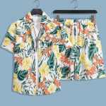 Suvine l&uuml;hikeste varrukatega &uuml;likond Suur lai s&auml;rk L&uuml;hikesed p&uuml;ksid Piiri&uuml;lene tr&uuml;kitud Meeste s&auml;rk Hawaii rand J&auml;&auml;siid Lill XXL