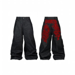 Ameerika Y2K Punase Draakoni Tikandiga Laiade S&auml;&auml;rtega Meeste Retro Raske T&ouml;&ouml;stuspesuga Harajuku Hip-hop Vabaaja Lahtised Džinsid XL punane