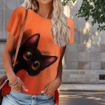 Naiste suvine T-s&auml;rk kiisuprindiga retromoe l&uuml;hikeste varrukatega t-s&auml;rgid vabaaja tr&uuml;kitud topid XS sinine