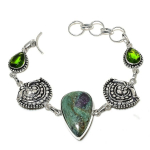 Ruby in Fuchsite, Peridot Ethnic 925 Sterling Silver Bracelet 7-8 V2N20