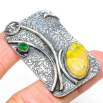 Bumble Bee Jasper, Diopside 925 Sterling Silver Gift Pendant 2.25 i2r22