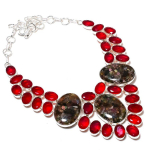 Watermelon Tourmaline, Garnet Handmade 925 Sterling Silver Necklace 18 v1v27