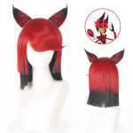 Alastor Raadiodeemon Cosplay Parukas Hazbin Hoteli Tegelase T&auml;pne Punakashall Juus K&otilde;rvanteniga