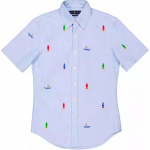 Polo Ralph Lauren Tikitud Muster Polo Krae Nupp L&uuml;hike Varrukas S&auml;rk Meeste s&auml;rgid Sinine 710795473002 S