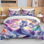 10 suurust Pokemon Mewtwo tr&uuml;kiga voodipesukomplekt multikas anime tekikott tekk padjap&uuml;&uuml;r poisid t&uuml;drukud lapsed t&auml;iskasvanud king suurus kingitus 150x200cm 3pcs