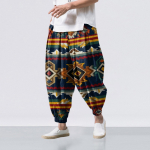 Ethnic style print - Casual wide-leg pants, men's loose casual pants L