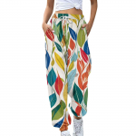 Naiste spordip&uuml;ksid taskutega, moekad lillemustriga, elastse v&ouml;&ouml;kohaga, vabaaja dressip&uuml;ksid S valge