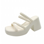 Naiste sandaalid Daamide ruudukujulised kontsad Elegantsed suvised sussid V&auml;ljas Ristseotud Nahast Naiste Slaidid 2024 Mood Naiste sandaalid 35 beež