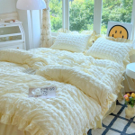 Korea printsessistiilis pitsiliste volangidega voodipesukomplekt nahas&otilde;bralik pehme seersantvoodikate komplekt voodilina v&otilde;i voodiseelik padjap&uuml;&uuml;rid Queen 200X230 4pcs