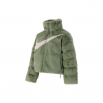 Nike Logo Tr&uuml;kiga Vabaaja Seisukrae Kunstkarusnahast Tunnetusega Jakk Naiste Jakk Roheline FN0461-386 XL