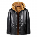 S&uuml;gis- ja talve l&uuml;hike nahktagi meeste kapuutsiga vabaaja sametvoodriga soe tuulekindel nahktagi mantel meeste 6XL must