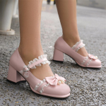 Naiste Lolita Mary Janes Kingad &Uuml;mar Varvas Paks Keskmine Konts Pandlaga Kawaii Vibu Volangid Daamide Cosplay Kingad Kevad S&uuml;gis 43 37 roosa
