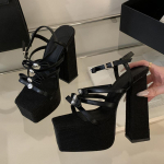 Mood Liyke Moodne Disain Kristall Metallist Lipsus&otilde;lm Naiste Platvormsandaalid Puidust Paks Tald Ruudukujuline N&otilde;uanne Super K&otilde;rged Kontsad Peo Tantsusaali Kingad 35 must