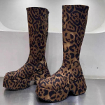 Leopardikujulised p&otilde;lvp&uuml;ksid Naiste platvormiga lumesaapad Suede ruudukujulise ninaga kingad 2024 Trendikujundus K&otilde;rged kontsad Chelsea saapad Gooti Botas 38 leopard