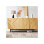 Madal puhvetkapp - MUVOE - 4 ust - Naturaalne puit - Metallist detailid - K78 cm L160 cm S40 cm