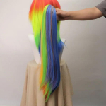 Anime Pony s&otilde;brad Rainbow Dash Cosplay parukas Ombre v&auml;rviline s&uuml;nteetiline pikk sirge parukas armas t&uuml;druk The Pony multifilmitegelase Coser parukas 70cm blue