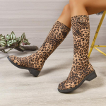 Mood 2025 Naiste p&otilde;lvikud Uued Talvised Slip-On Paksude Kontsadega Kingad Naine Retro Soojad &Uuml;hev&auml;rvilised Pikad Saapad Naistele &Uuml;mar Nina Suede Saapad 40 leopard