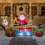 Christmas Inflatable Santa & Reindeer with Merry Sign Giant Scene Layout Build in LED