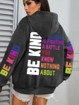 Be Kind-sudaderas con capucha para mujer estampado de letras forro polar c&aacute;lido con capucha sudaderas holgadas S