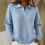 Uus s&uuml;gisene ja talvine lahtine ja laisk stiil Pehme ja vahajas Naiste kraega POLO s&auml;rk Pikkade varrukatega n&ouml;&ouml;pidega kampsun XL sinine