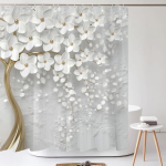 Moodne P&otilde;hjamaade Minimalistlik Valgete Lillede Du&scaron;ikardin Tr&uuml;kitud Kunstlillega Pol&uuml;ester Kodu Dekoor Vannitoakardin Konksudega W180xH240cm