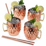 Vask Kruusid Moscow Mule Komplekt 4 tk - 18oz Moscow Mule Kruusid - Roostevabast Terasest Vooder Puhta Vasest Pinnatud Moscow Mule Kruusid - Teemant 540ml