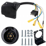 4 Pin Flat to 7 Way Round Adapter Wiring Plug Mounting Bracket RV Trailer Truck