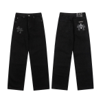 9930 CHROME HEARTS Meeste ja Naiste Ameerika Stiilis Trendikad Džinsid Kangast Paikadega, Vabaaja ja Moodsad High Street P&uuml;ksid 28 must