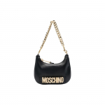 Moschino logo kaunistatud eemaldatava ketiga k&auml;epidemega lukuga suletav vasikanahast kott &otilde;lakott Naiste kotid Must A757980243555 Basic Set (Bag+Dust Bag)