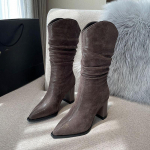 Terava Ninaga Houndstooth Suede Naiste Keskmise S&auml;&auml;rega Saapad K&otilde;rged Kontsad Fliisvoodriga S&uuml;gis Talv Naiste Poolsaapad Uus Elegantne Saabas 34