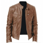 Meeste moodne nahkjakk Slim Fit Stand krae PU jope Meeste tuulekindel mootorratta rev&auml;&auml;r Diagonaalne t&otilde;mblukuga jakid Meeste M khaki