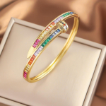 Mikroinkrusteeritud tsirkoonist v&auml;rviline kuld vask tsirkoon k&uuml;&uuml;nte k&auml;ev&otilde;ru reguleeritava t&auml;navapiluga one size(17-20cm)