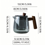 1 tk/1 komplekt klaasist teekomplekt teekann 530 ml/17,9 untsi teetass 90 ml/3 untsi puidust k&auml;epidemega teekann, mis on kodumajapidamises kasutatavale k&otilde;rgele temperatuurile vastupidav teekeetja, mis sobib suurep&auml;raselt Teapot&mdash;530ML（17.9OZ）