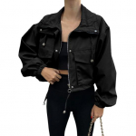 Naiste Cropped Utility Jakk T&otilde;mblukuga &Uuml;lem&otilde;&otilde;duline Anorakki Jakk Taskutega S&uuml;gisene T&otilde;mblukuga L&uuml;hike &Uuml;ler&otilde;ivas S must