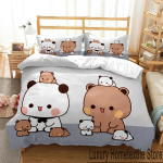 3D prinditud Bubu Dudu koomiksitegelaste karu ja panda voodipesukomplekt poistele t&uuml;drukutele &uuml;hekohaline kaheinimese kuningas suurus tekikott padjap&uuml;&uuml;r voodi poisid t&auml;iskasvanud 135x200cm